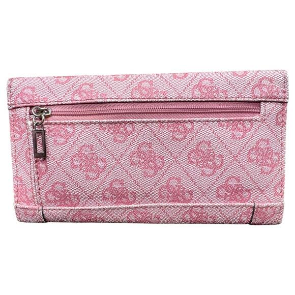 GUESS Pink Monogram Tri-Fold Wallet with Zip Pocket and Card Slots NWOT - Picture 2 of 7